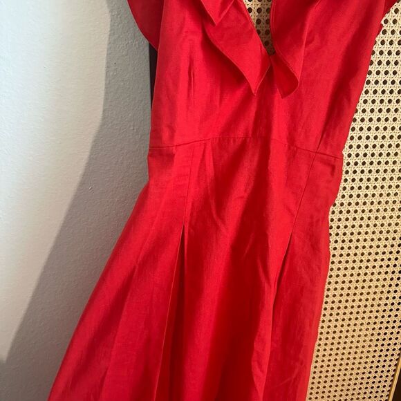 NWT Toit Volant Nana Atelier Red Ruffle Dress Sz L Backless Linen Blend - Picture 8 of 11